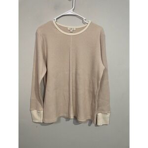 Molly Yeh Waffle Knit Thermal Top in Cream Tan Size Large Neutral Minimalist